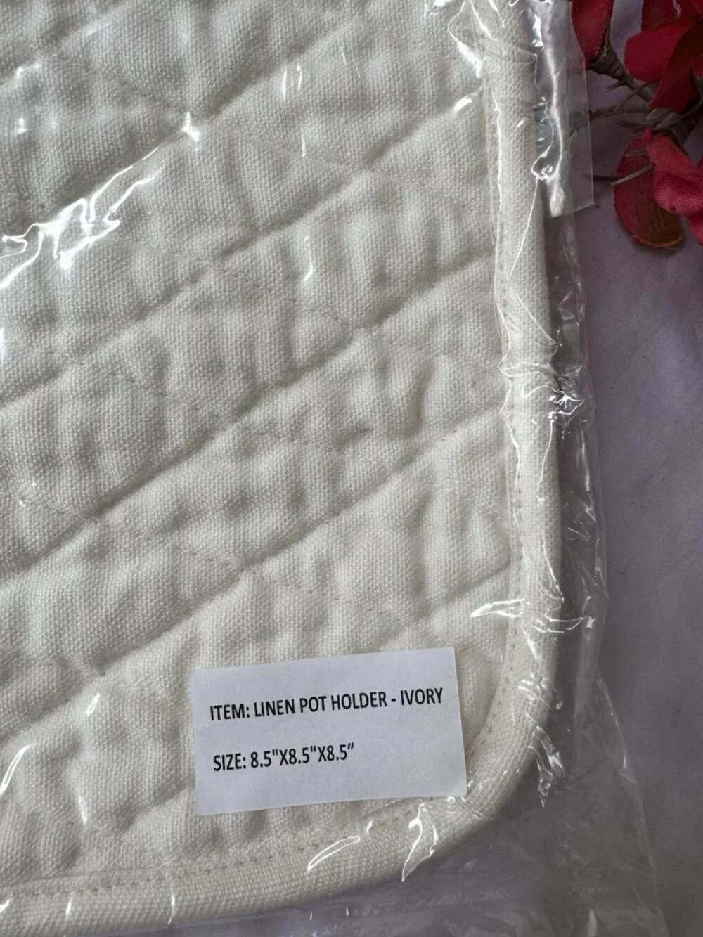 Vikolino Ivory Linen Quilted Square Oven MItt Machine Washable 8.5